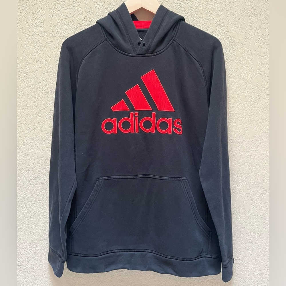 Adidas Charcoal Black & Red Colored Embroidered Hoodie Mens Size Medium/Large